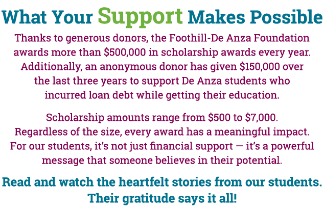 What Your Support Makes Possible Thanks to generous donors, the Foothill De Anza Foundation awards more than $500,000...