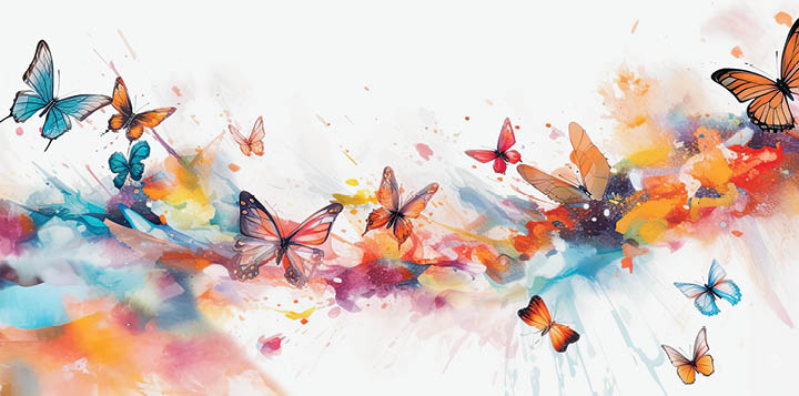 generative ai illustration of a white background with butterflies in watercolor style